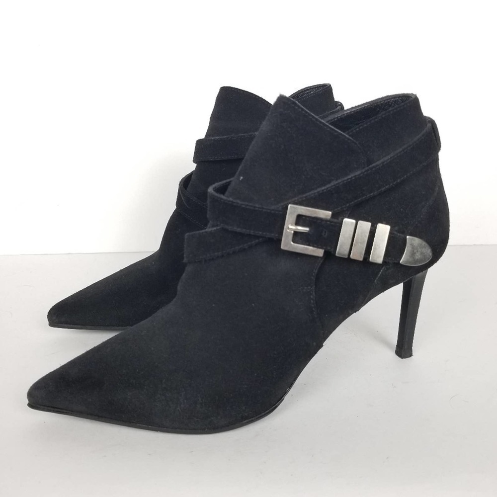 Saint Laurent black suede heeled booties, size 37